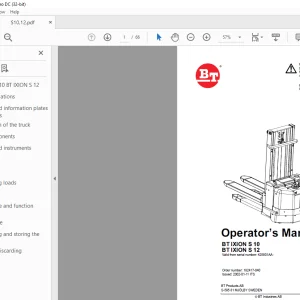 BT Forklift BT IXION S10 BT IXION S10 Operator’s Manual 425801AA
