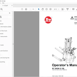 BT Forklift BT IXION S12S Operator’s Manual 425801AA PDF