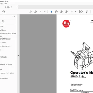 BT Forklift BT IXION S16D Operator’s Manual 425801AA - PDF DOWNLOAD
