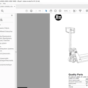BT Forklift BT L2000 BT L2000Q BT L2000X BT L2000U BT L2000K BT  Quality Parts Manual
