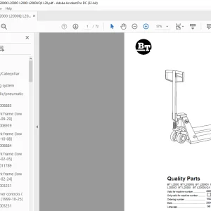 BT Forklift BT L2000 BT L2000Q BT L2000X BT L2000U BT L2000K Quality Parts Manual