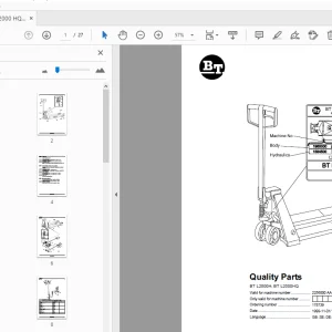 BT Forklift BT L2000H; BT L2000HQ Quality Parts Manual 2256000AA - PDF