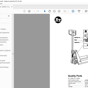 BT Forklift BT L2000L; BT L2000Z Quality Parts Manual 2130205 AA-
