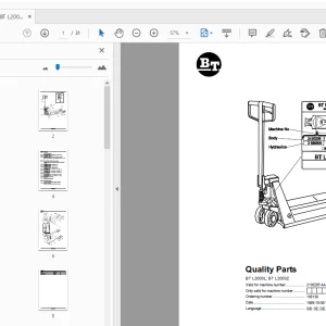 BT Forklift BT L2000L; BT L2000Z Quality Parts Manual - PDF