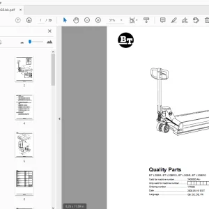 BT Forklift BT L20BR; BT L20BRO; BT L30BR; BT L30BRO Quality Parts Manual - PDF