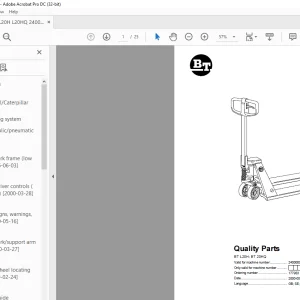 BT Forklift BT L20H; BT 20HQ Quality Parts Manual 2400000 AA-