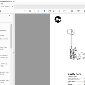 BT Forklift BT L20L; BT L20Z Quality Parts Manual 2400000AA PDF