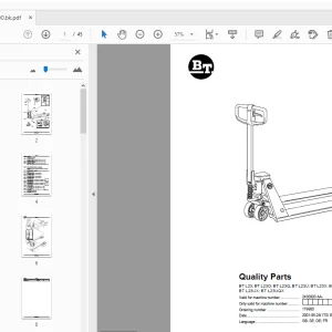 BT Forklift BT L23; BT L23O; BT L23Q; BT L23U; BT L23X Quality Parts Manual - PDF