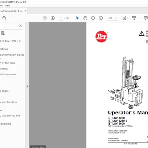 BT Forklift BT LSV 1250 BT LSV 1250-8 BT LSV 1600 Operator’s Manual