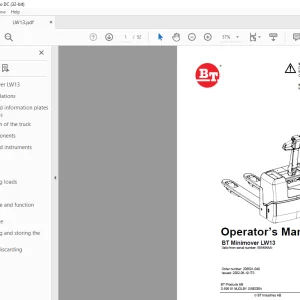 BT Forklift BT Minimover LW13 Operator’s Manual SN555494AA PDF