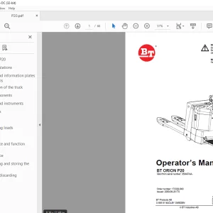 BT Forklift BT ORION P20 Operator’s Manual SN350497AA -  PDF DOWNLOAD