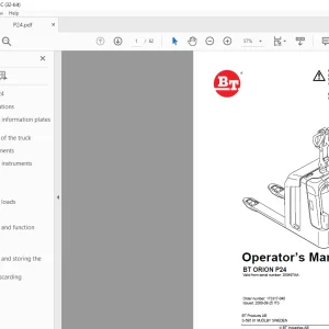 BT Forklift BT ORION P24 Operator’s Manual 350497AA PDF