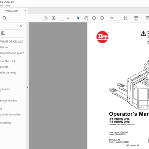 BT Forklift BT ORION W18 BT ORION W20 Operator’s Manual 350497AA