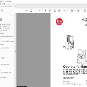 BT Forklift BT RR B1-8 AC/ACi, B1C-8C AC/ACi Operator’s Manual SN 401375AA