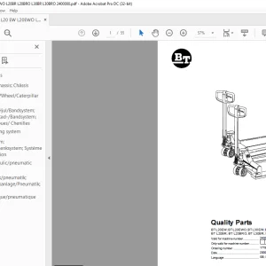 BT Forklift BTL20EW;BTL20EWO;BTL30EW;BTL30EWO BT L20BR; BT L20BRO BT L30BR BT L30BRO Quality Parts Manual