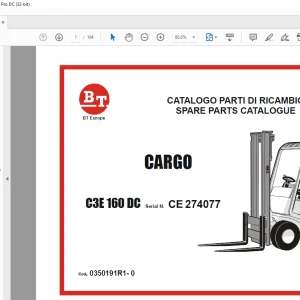BT Forklift C3E 160 DC Cargo Spare Parts Catalogue Manual SN CE274077