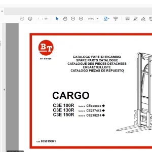 BT Forklift CARGO C3E 100R, C3E 130R, C3E 150R Spare Parts Catalogue Manual