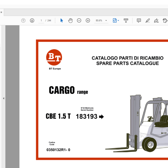 BT Forklift CBE 1.5 T Cargo Range Spare Parts Catalogue Manual -PDF ...