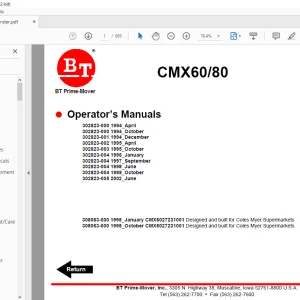 BT Forklift CMX60/80 Operator Manuals - PDF DOWNLOAD