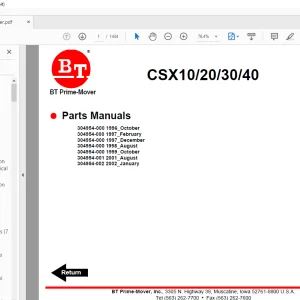 BT Forklift CSX10/20/30/40 Electric Counter Balanced Stacker Truck Quality Parts Manual