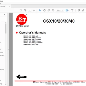 BT Forklift CSX10/20/30/40 Operator’s Manual - PDF DOWNLOAD