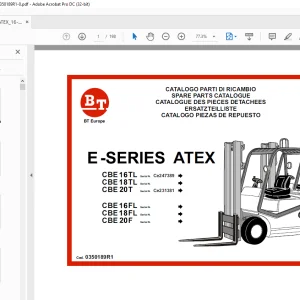 BT Forklift E-SERIES ATEX CBE16TL, CBE18TL, CBE20T, CBE16FL, CBE18FL, CBE20F Parts Manual