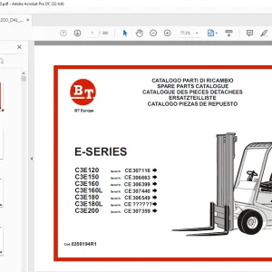 BT Forklift E-SERIES C3E120, C3E150, C3E160, C3E160L, C3E180, C3E180L, C3E200 Parts Manual
