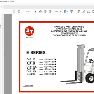 BT Forklift E-SERIES C4E120 C4E150 C4E160 C4E160L C4E180 C4E180L C4E200 Parts Manual
