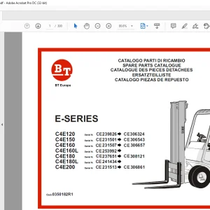 BT Forklift E-SERIES C4E120 C4E150 C4E160 C4E160L C4E180 C4E180L C4E200 Parts Manual