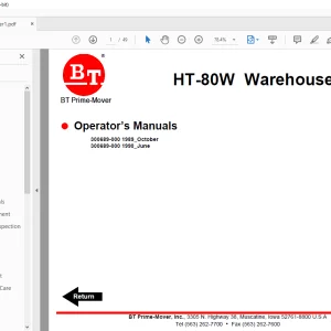 BT Forklift HTSOW HT-80W Warehouser™ Operator’s Manuals