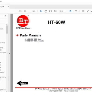 BT Forklift HTSOW WAREHOUSER ELECTRIC LOW LIFT TRUCK PARTS MANUAL