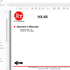 BT Forklift HX-65 HX 65 ELECTRIC PALLET TRUCK OPERATOR'S MANUAL