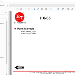 BT Forklift HX65 ELECTRIC LOW LIFT PALLET TRUCK PARTS MANUAL