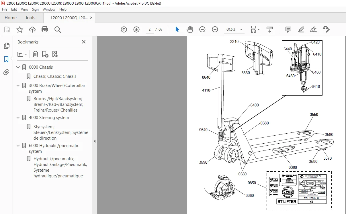 BT Forklift L2000 L2000Q L2000X L2000U L2000K L2000O L2000I L2000UQX L2000UX L2000UQX Parts Manual - Image 3
