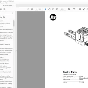 BT Forklift LPE200, LPE220, LPE250 Quality Parts Manual 6316494