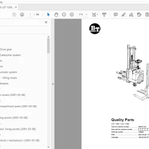 BT Forklift LST 1350/LSV 1250 Quality Parts Manual  406473AA - PDF