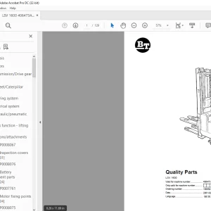 BT Forklift LSV 1600 Quality Parts Manual - PDF