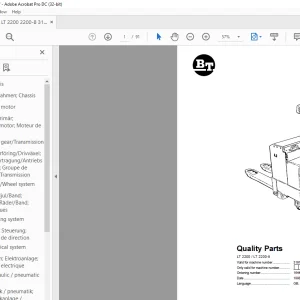 BT Forklift LT 2200  LT 2200-8 Quality Parts Manual 319125AA-