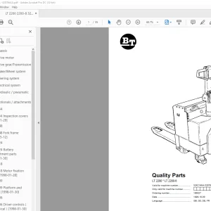 BT Forklift LT 2200 * LT 2200-8 Quality Parts Manual 324214AA-328786AA