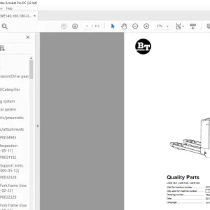 BT Forklift LWE140, LWE160, LWE180 Quality Parts Manual 6131945