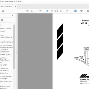 BT Forklift MP 14,MP 16, MP20 Powered Pallet Truck Parts Manual