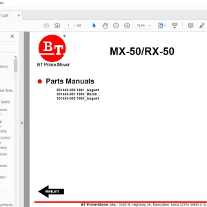 BT Forklift MX-50/RX-50 Electric Low Lift Pallet Truck Parts Manual