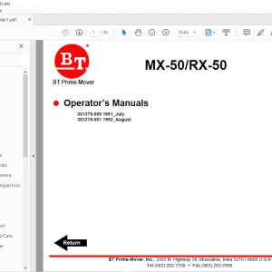 BT Forklift MX-50RX-50 ELECTRIC PALLET TRUCK Operator Manuals 9106