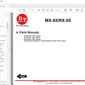 BT Forklift MX-65/RX-65 ELECTRIC LOW LIFT PALLET TRUCK PARTS MANUAL 9108