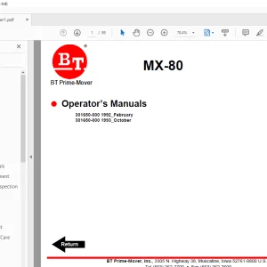 BT Forklift MX-80 Electric Low Lift Pallet Truck Operator's Manual 9106