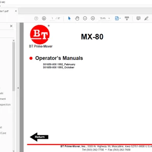BT Forklift MX 80 ELECTRIC PALLET TRUCK OPERATOR'S MANUAL 9202