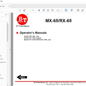 BT Forklift MX/RX 65 ELECTRIC PALLET TRUCK OPERATOR'S MANUAL 9106