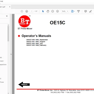 BT Forklift OE15C Electric Order Selector Operator’s Manual