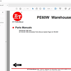 BT Forklift PE60W WAREHOUSER ELECTRIC LOW LIFT TRUCK PARTS MANUAL