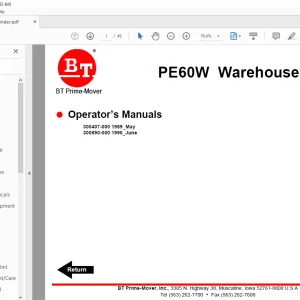 BT Forklift PE60W Warehouser™ Operator’s Manual